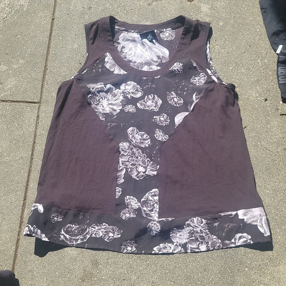 PRABAL GURUNG for Target grey black floral tank top blouse shirt medium